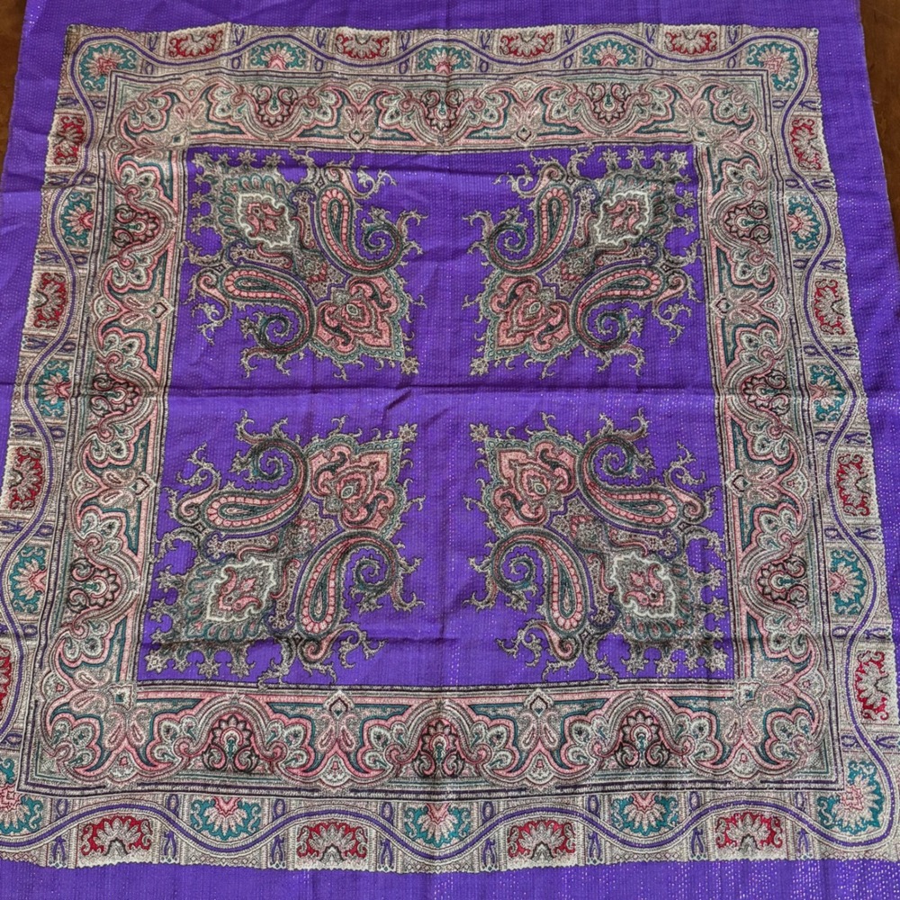 The Specialty House Scarf Women OS Purple Excellent‎ Wool Lurex Paisley 33x35